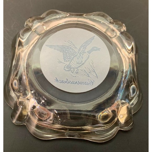Canvasback Duck Ashtray Hunting Birds Vintage Clear Glass 3.75 Inch Across - Picture 4 of 7